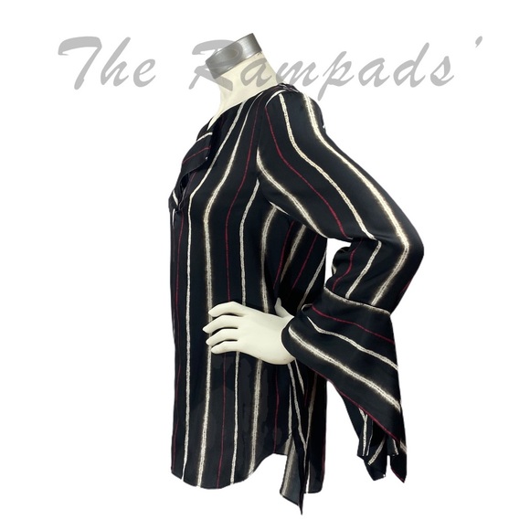 NWT H by Halston Multi Shibori Striped Long Sleeve Blouse Size Small - Picture 6 of 12